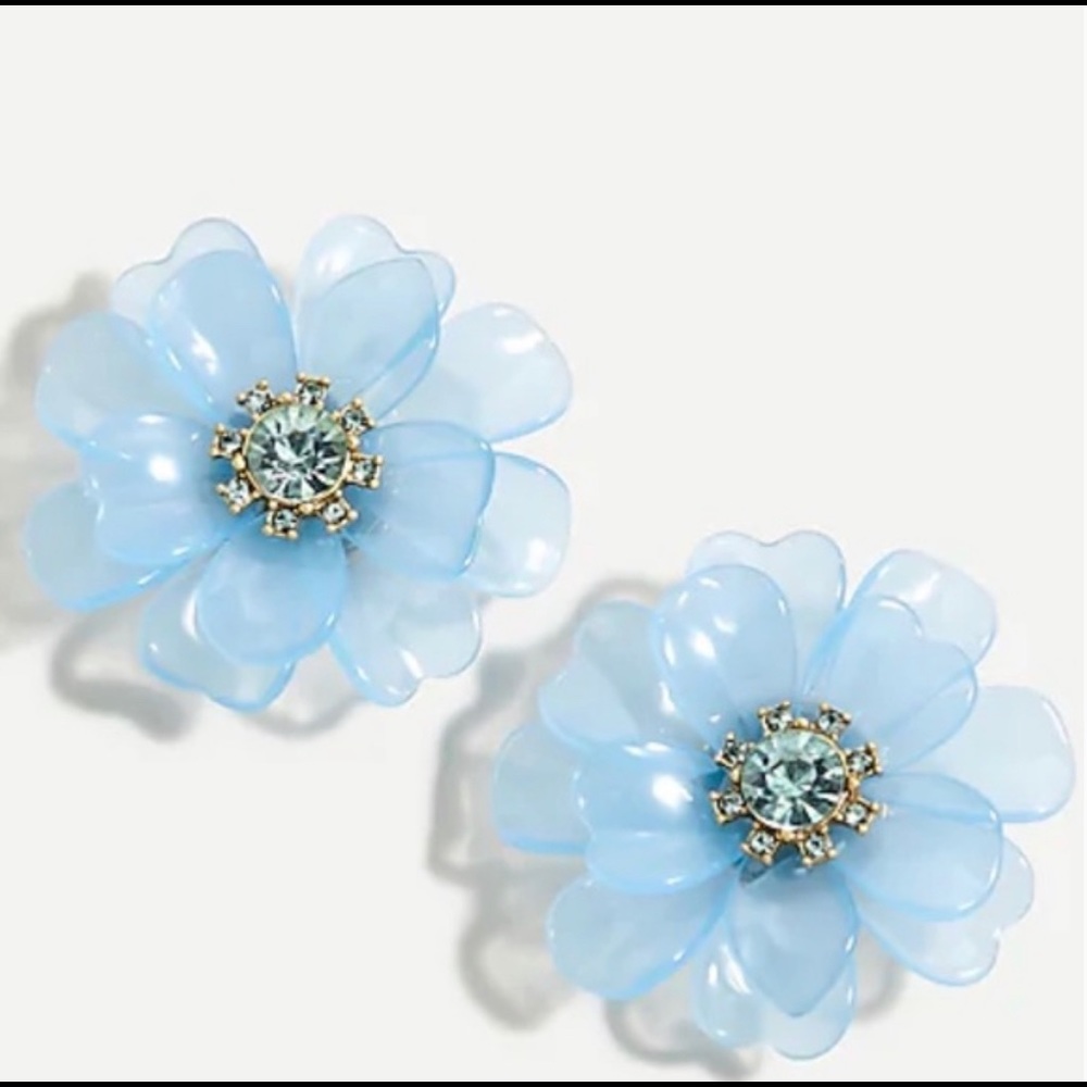 J. Crew Full Bloom Flower Earrings Blue & Crystal